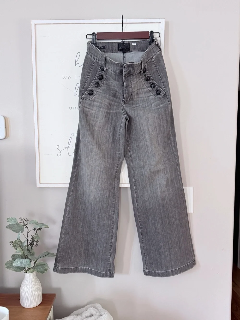 White House Black Market Gray Mariner Coin Jeans Trousers Wide Leg Soft Size 6 - Picture 5 of 15